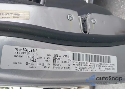 2015 Jeep Compass Latitude z USA, uszkodzony, nr VIN 1C4NJDEB7FD357990